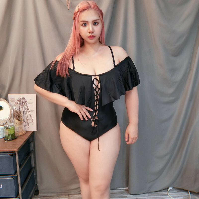 歐美性感連體一字領荷葉邊泳裝☯︎異妹推薦