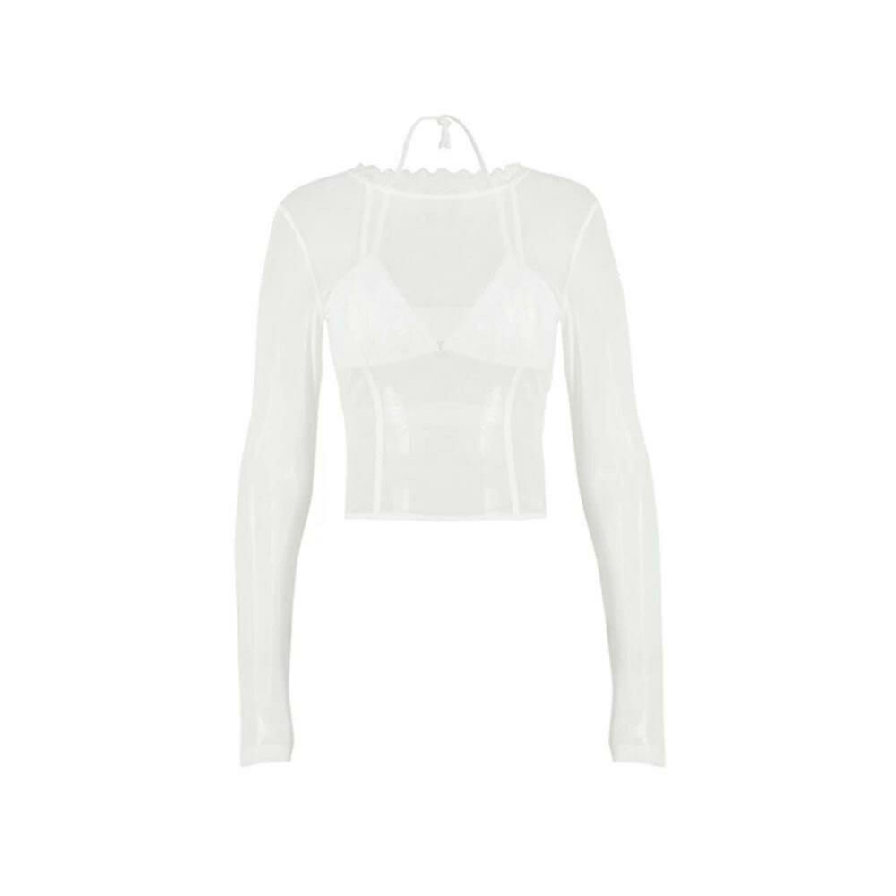 ROCKSTAGIRLS "Office Rebel"白色蕾絲 透視修身 露背 內搭 吊帶長袖