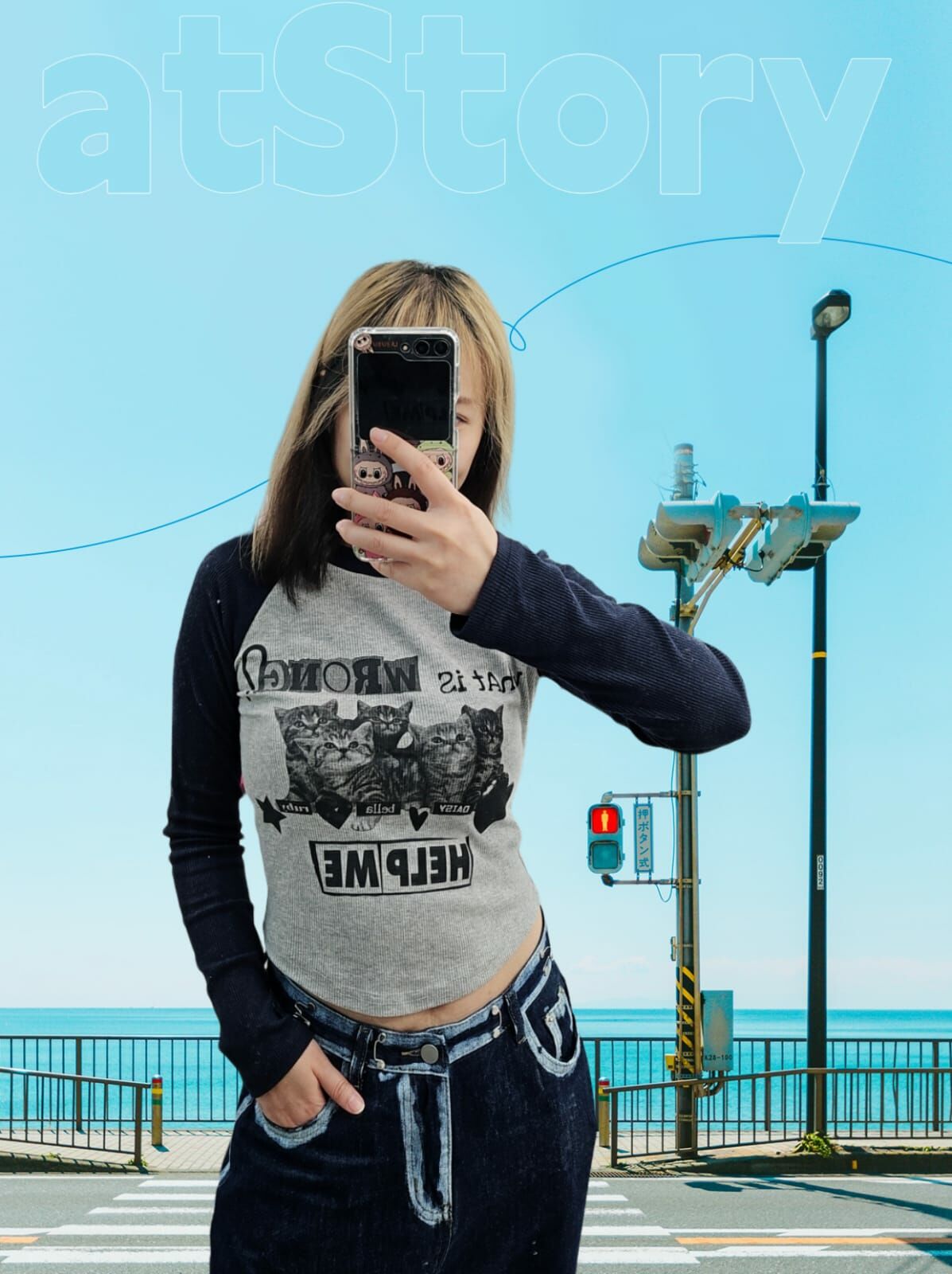 🇰🇷 貓貓牛角長袖TEE（此為清貨價貨品不設退換） (K9 F422)