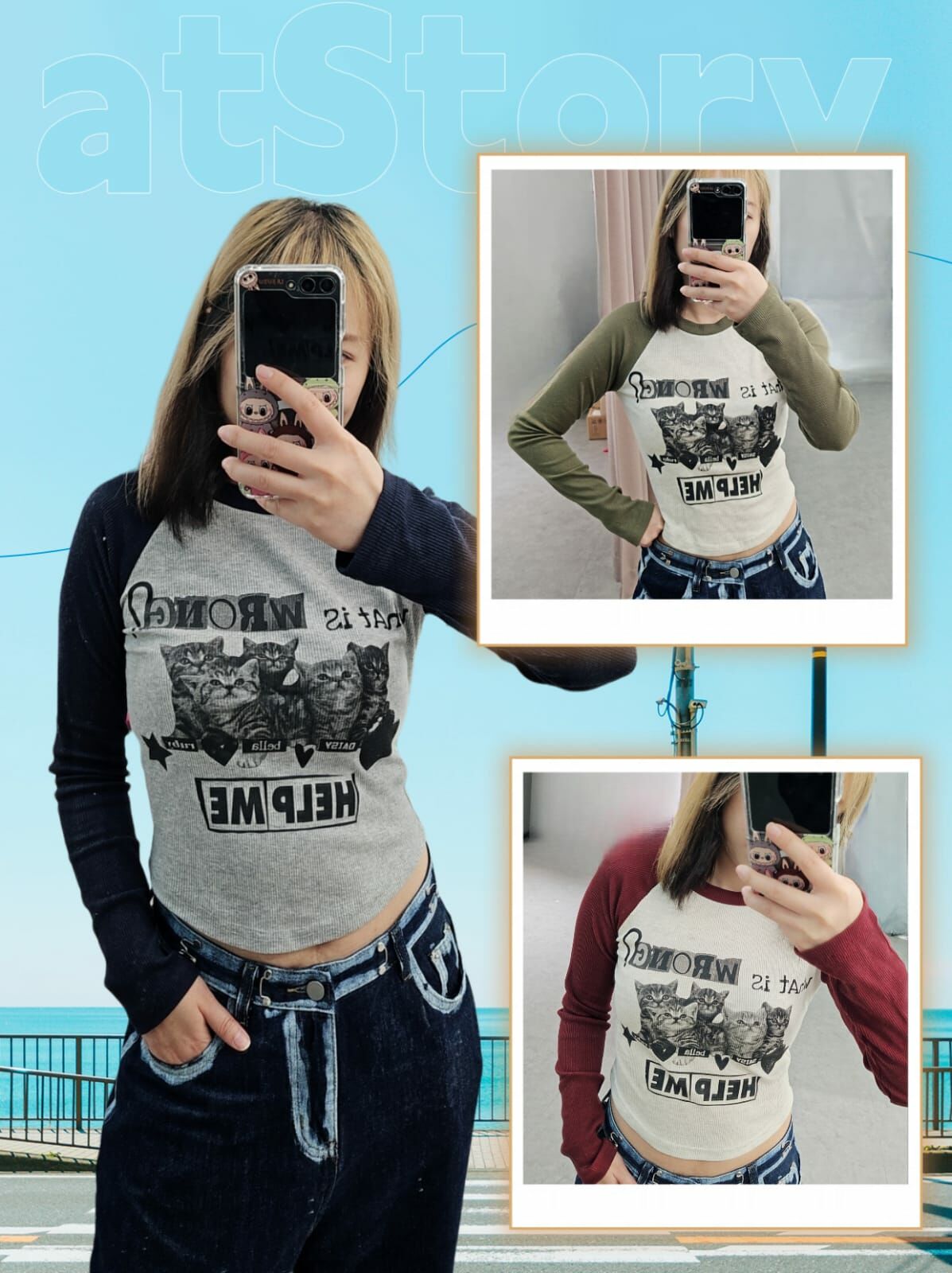 🇰🇷 貓貓牛角長袖TEE（此為清貨價貨品不設退換） (K9 F422)