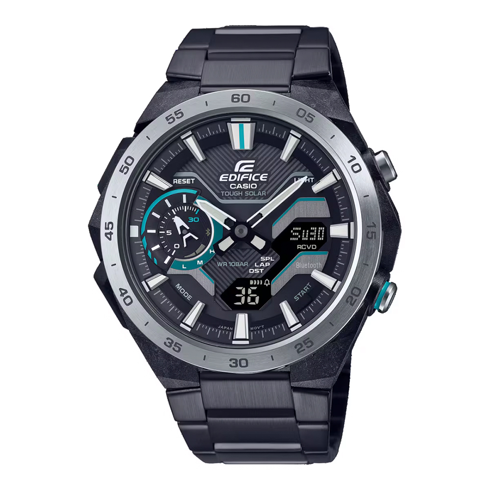 【CASIO Edifice】ECB-2200DD 多功能 2年電池 防水100米 自動日曆 鬧鈴 藍芽 光動能 節電功能 碳不鏽鋼錶殼 雙LED燈光 夜光電子錶-