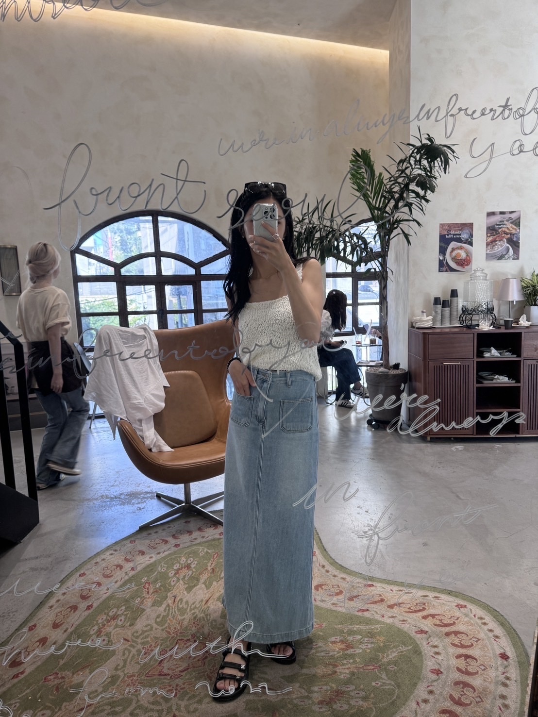 正韓雙口袋後開衩牛仔長裙