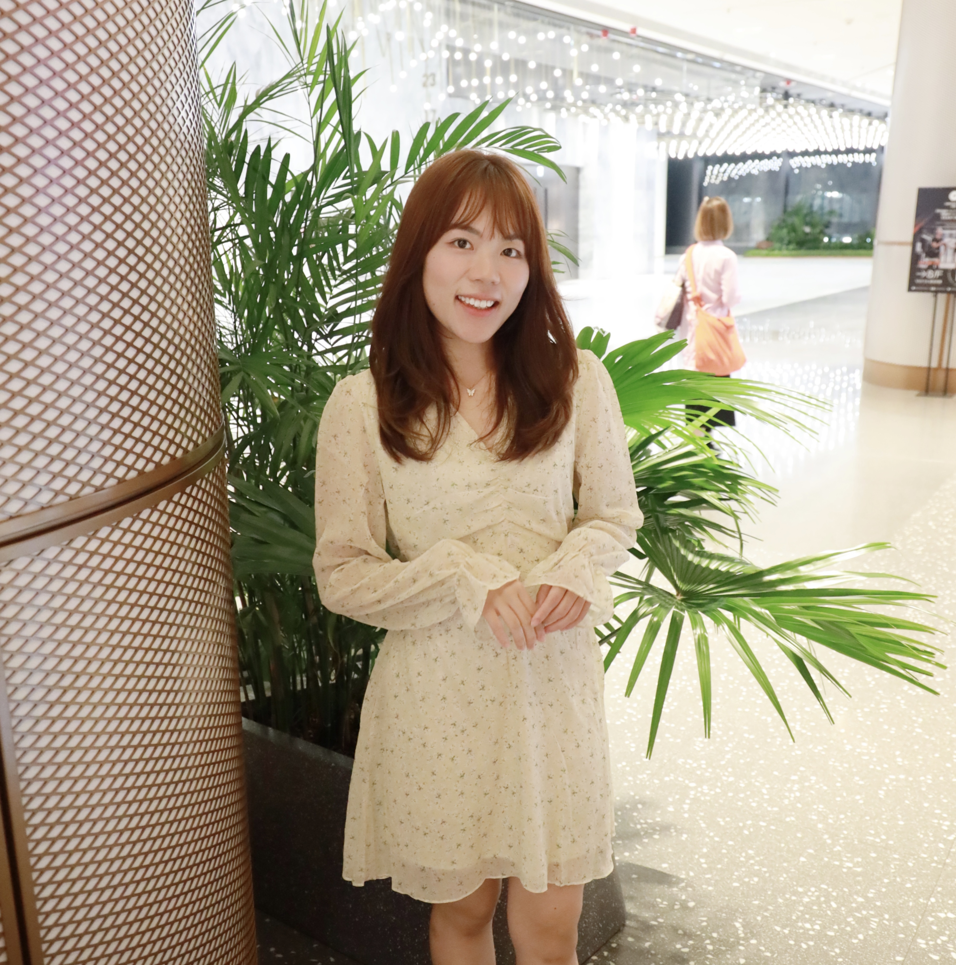 ||OPS212|| 淡黃綠花雪紡長袖連身裙