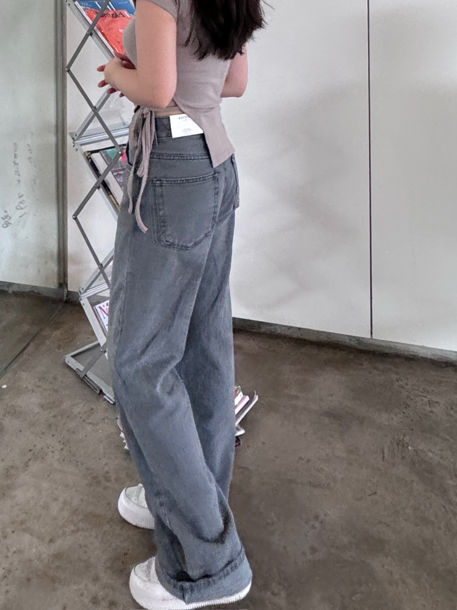 高腰! 復古直腳牛仔褲 < Dark Blue/ Grey>