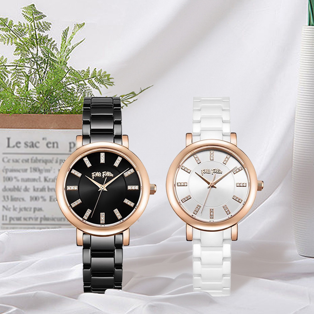 【Folli Follie 芙麗芙麗】WF17R028BSW 優雅 經典 晶鑽時標 陶瓷錶帶 日本機芯 石英 手錶 淑女 女士 永恆之輪 阿芙蘿黛蒂