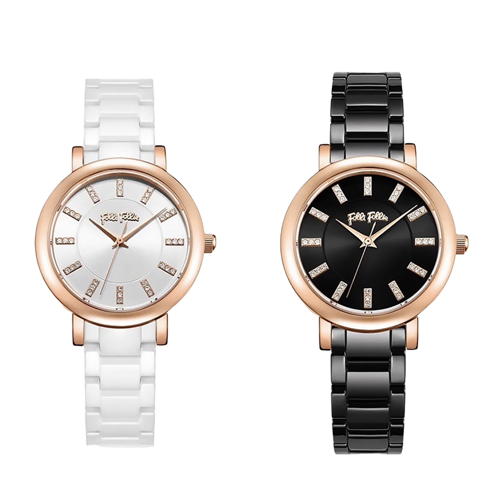 【Folli Follie 芙麗芙麗】WF17R028BSW 優雅 經典 晶鑽時標 陶瓷錶帶 日本機芯 石英 手錶 淑女 女士 永恆之輪 阿芙蘿黛蒂