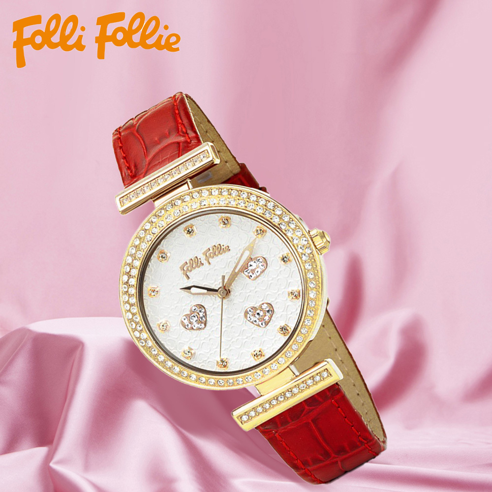 【Folli Follie 芙麗芙麗】WF2B013SS 玫紅皮 復古 淑女 質感 簡約 日本機芯 晶鑽 夜光 真皮 女錶 手錶