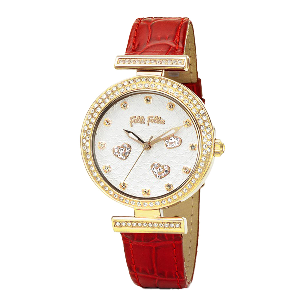 【Folli Follie 芙麗芙麗】WF2B013SS 玫紅皮 復古 淑女 質感 簡約 日本機芯 晶鑽 夜光 真皮 女錶 手錶