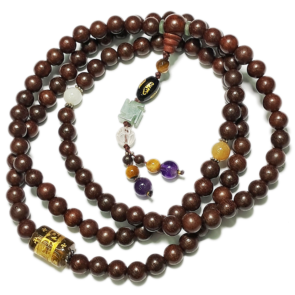 六字真言(茶晶)+紫檀108念珠8mm【十方】143962