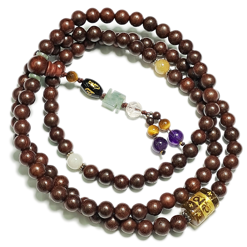 六字真言(茶晶)+紫檀108念珠8mm【十方】143962
