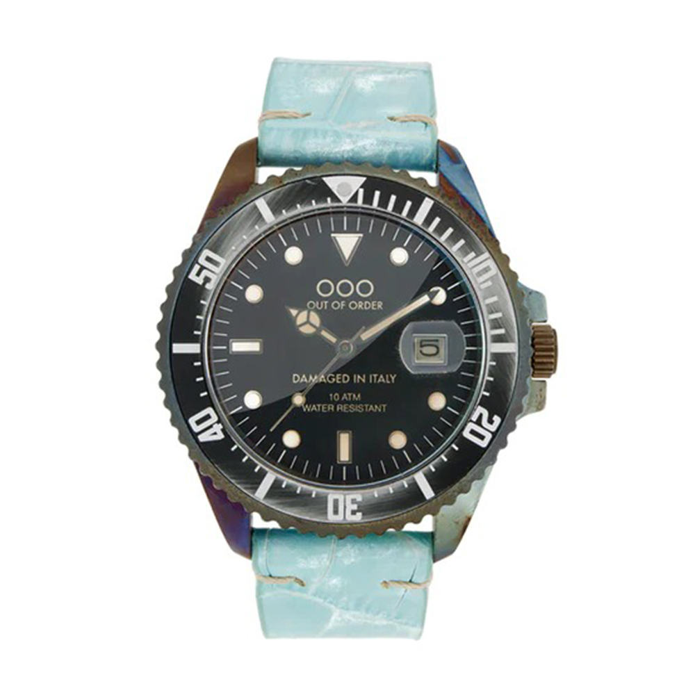 【Out of Order】OOO.001-2.CC.AZ 復古 仿舊 日本機芯 帶日期 夜光 旋入式錶冠 黑藍 皮革 手錶