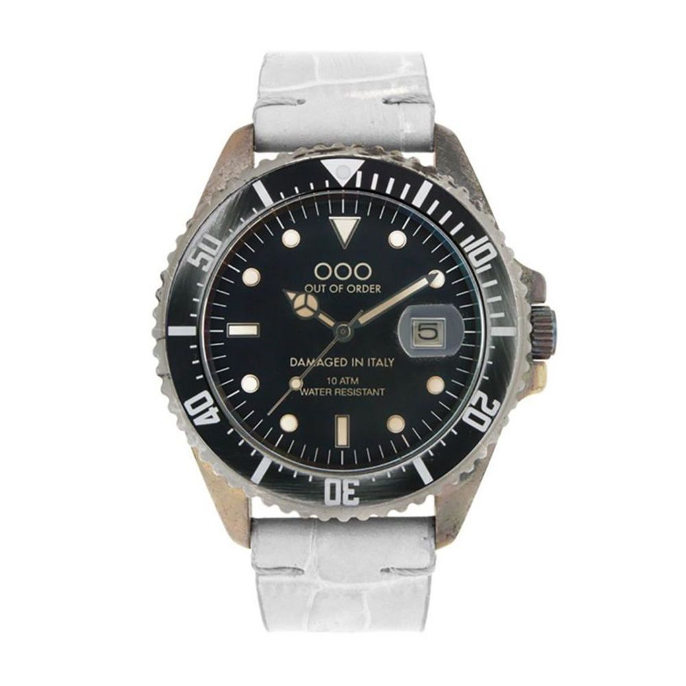 【Out of Order】OOO.001-2.CC.BI 復古 仿舊 日本機芯 帶日期 夜光 旋入式錶冠 黑白 皮革 手錶