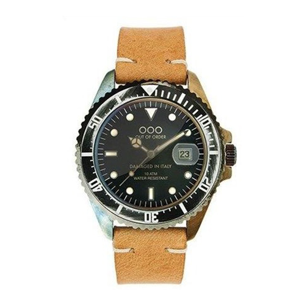 【Out of Order】OOO.001-2.MC 復古 仿舊 日本機芯 帶日期 夜光 旋入式錶冠 黑咖 皮革 手錶