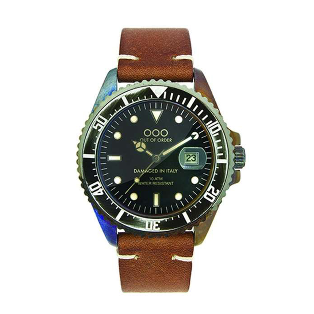 【Out of Order】OOO.001-2.MS 復古 仿舊 日本機芯 帶日期 夜光 旋入式錶冠 黑咖 皮革 手錶