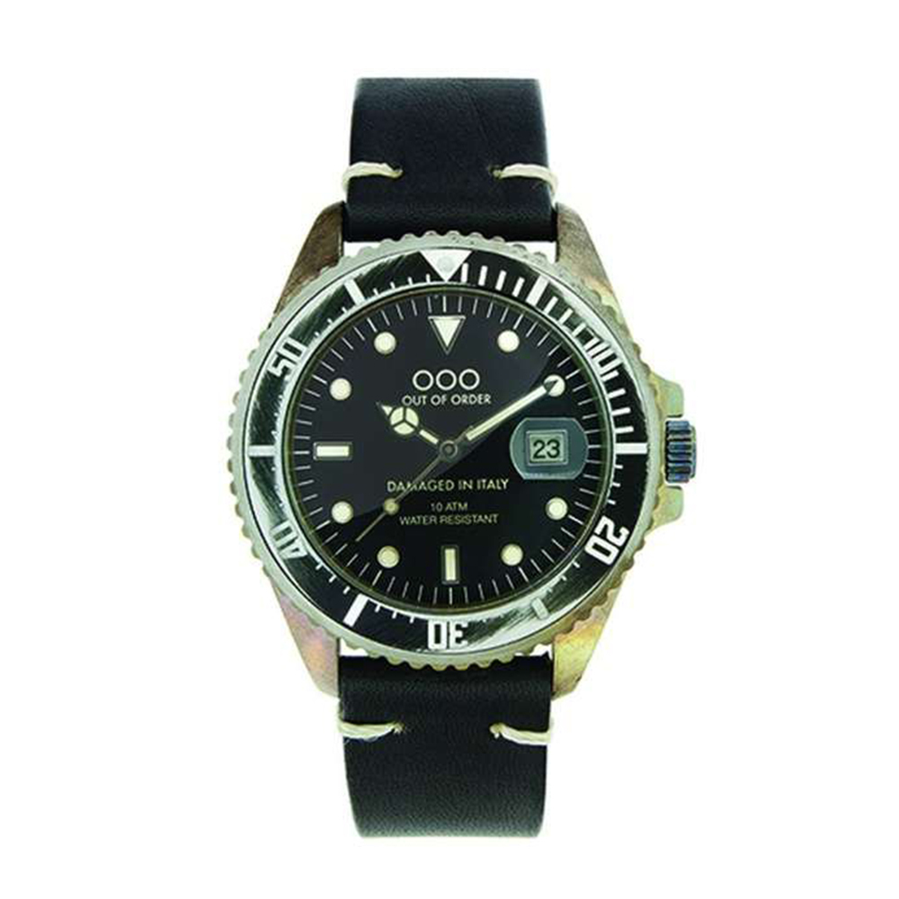 【Out of Order】OOO.001-2.NE 復古 仿舊 日本機芯 帶日期 夜光 旋入式錶冠 全黑 皮革 手錶