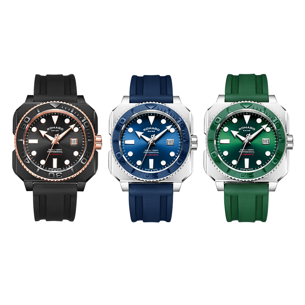(預購)【ROMAGO 雷米格】專業深潛者300系列 RM109 水鬼 瑞士 機械錶 八角 夜光 日期顯示 潛水運動型腕錶
