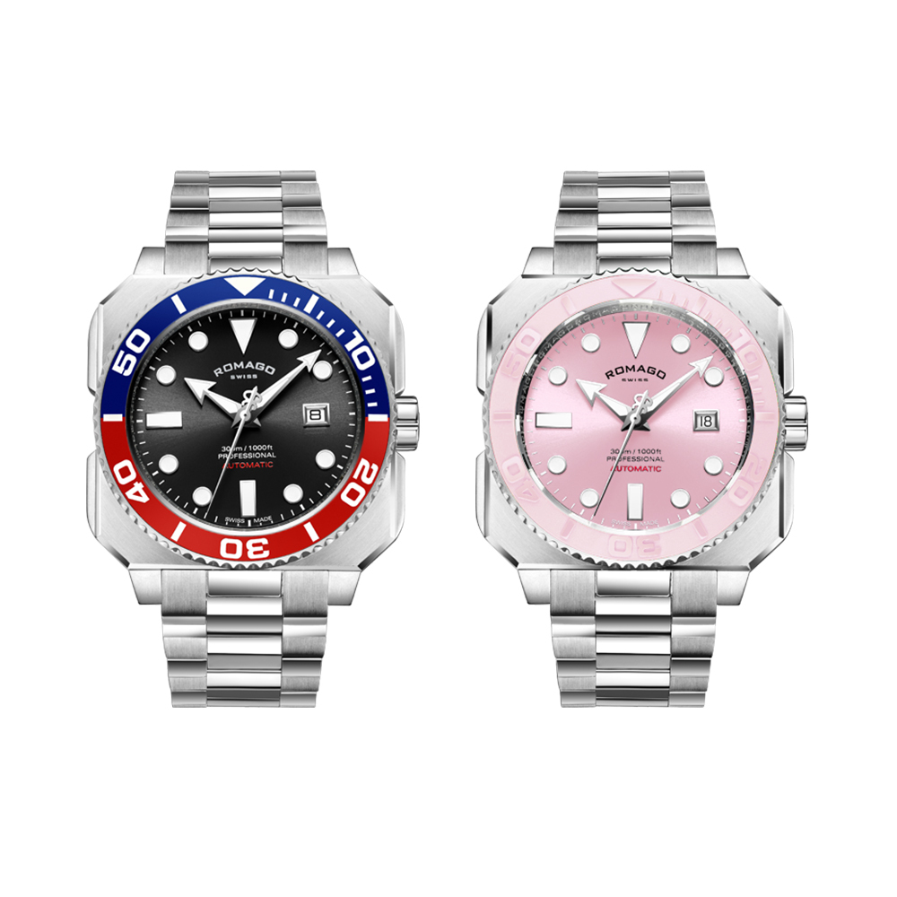 (預購)【ROMAGO 雷米格】專業深潛者300系列 RM109-SV 陶瓷錶圈 可樂圈 水鬼 瑞士 猛男 機械錶 八角 夜光 日期顯示 贈錶帶 潛水運動型腕錶