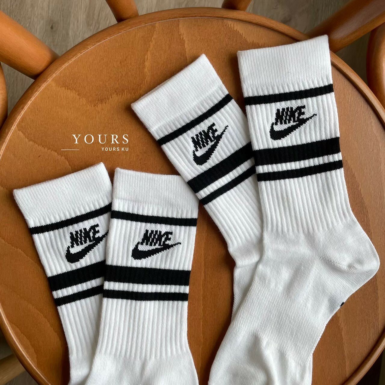 Nike EveryDay 黑白條紋 中長襪 三入組（DX5089-103）