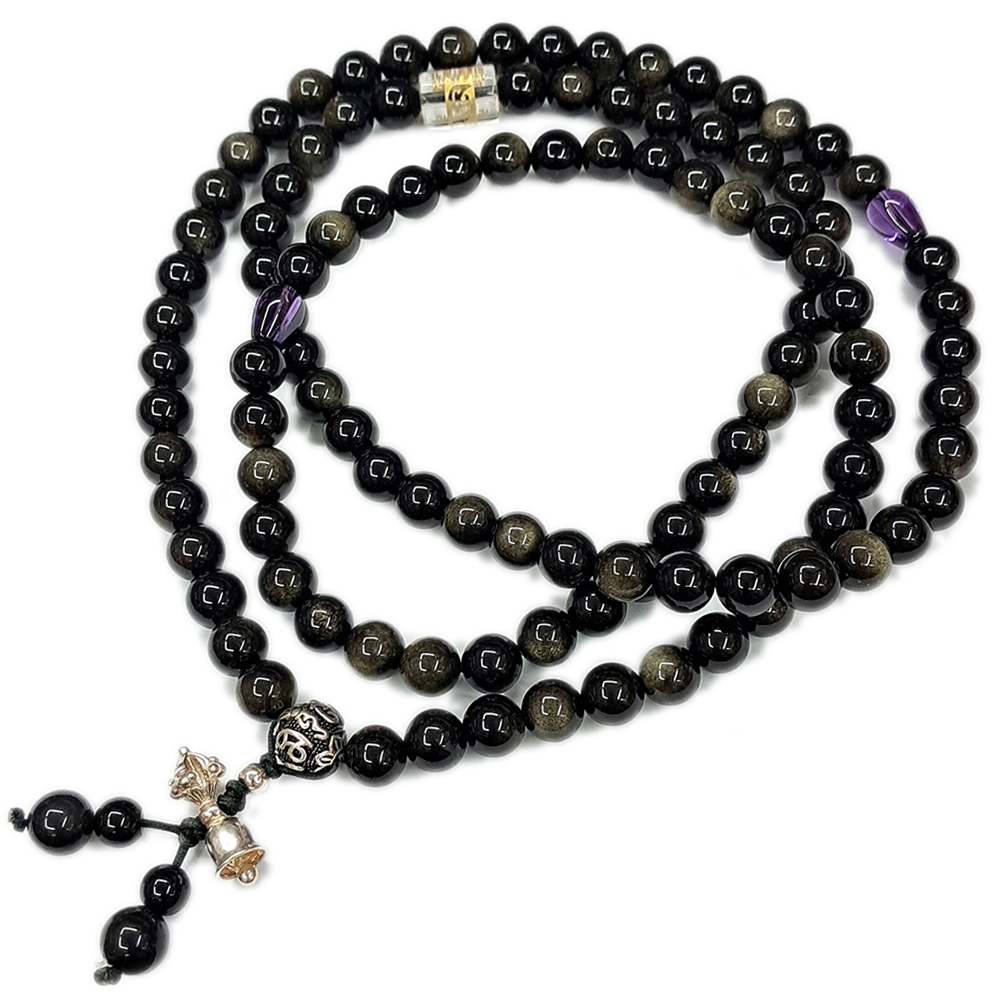 六字真言s925銀+金曜石108念珠8mm【十方】147679