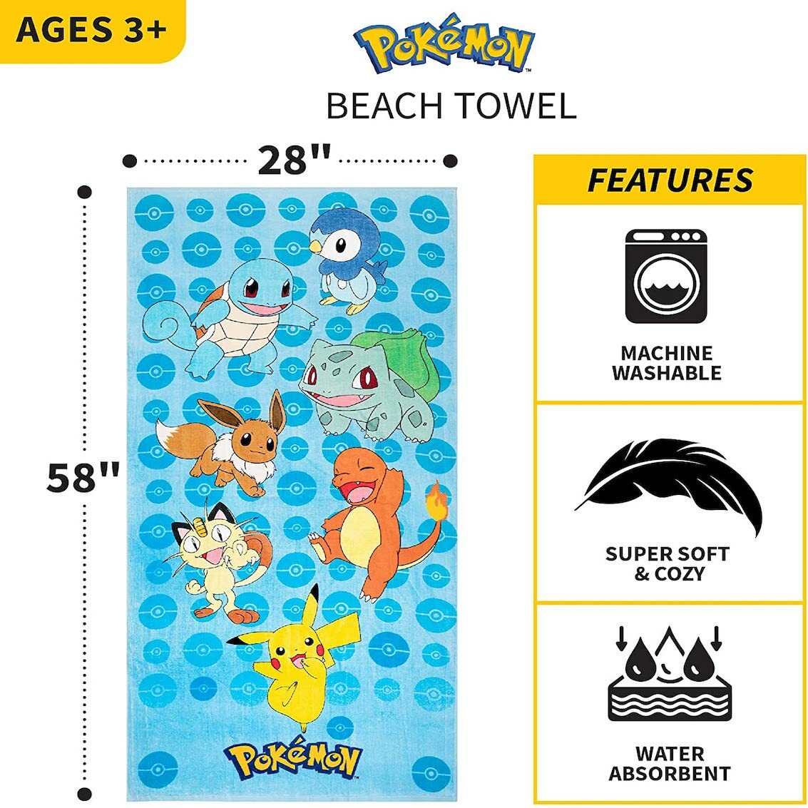 美國 Pokemon 超柔軟棉質浴巾