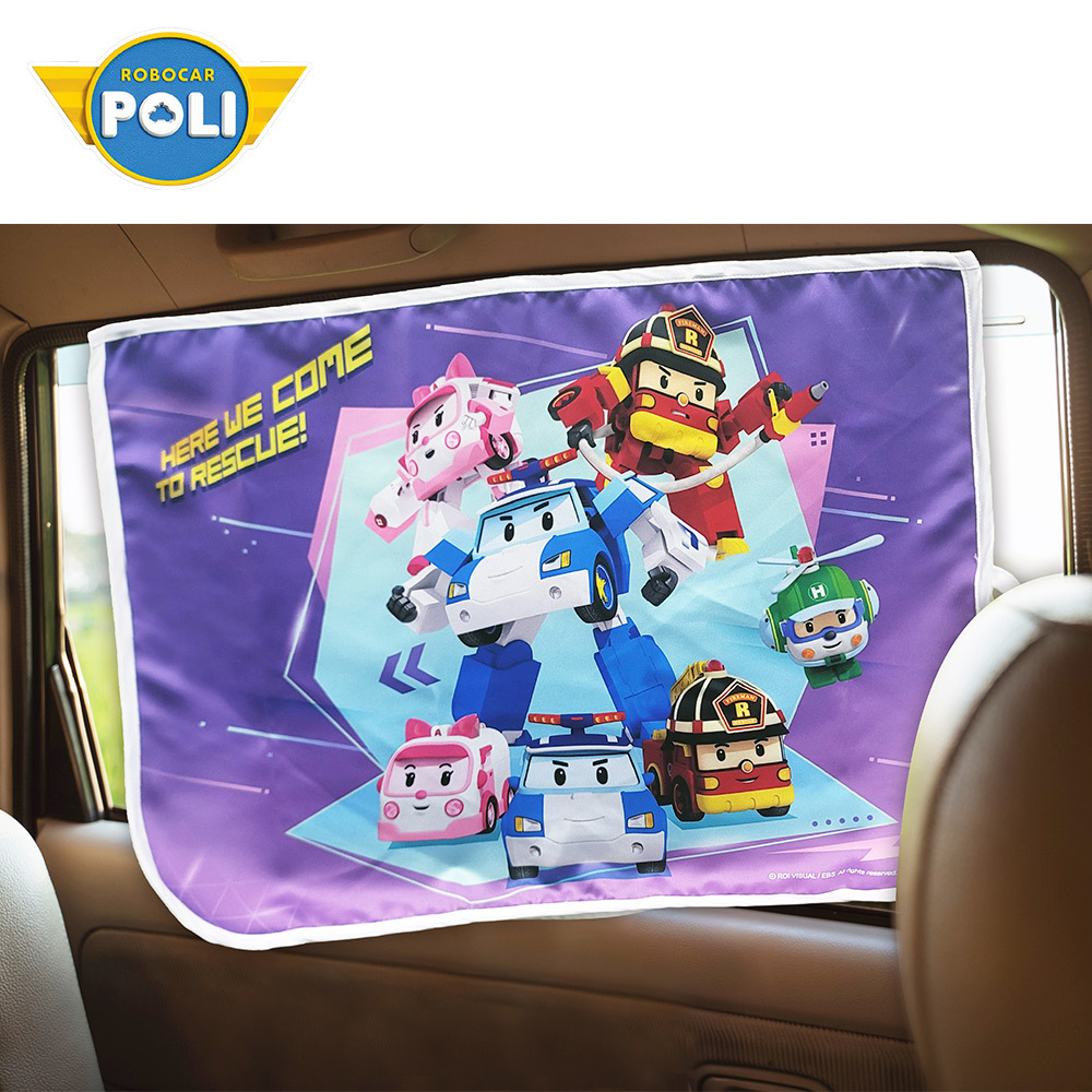 【nunuKIDS】Robocar Poli 波力 救援小英雄 車用遮陽簾 後窗單入組-救援小隊 大集合