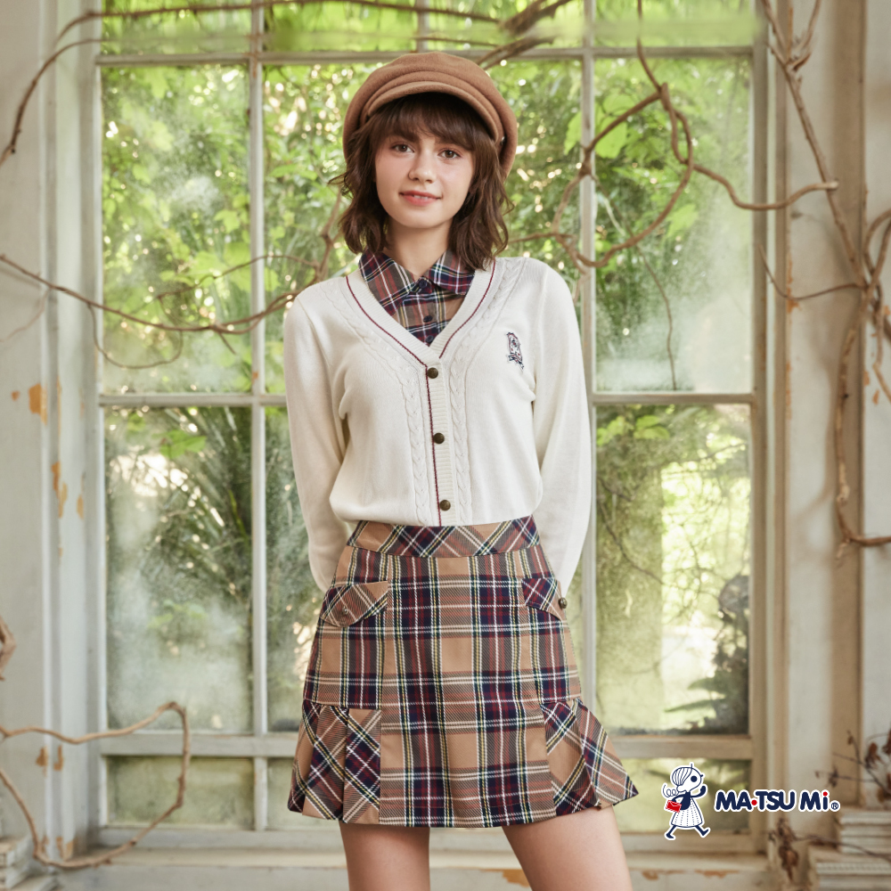 MA‧TSU Mi 學院風格紋百褶短裙(卡.深藍)