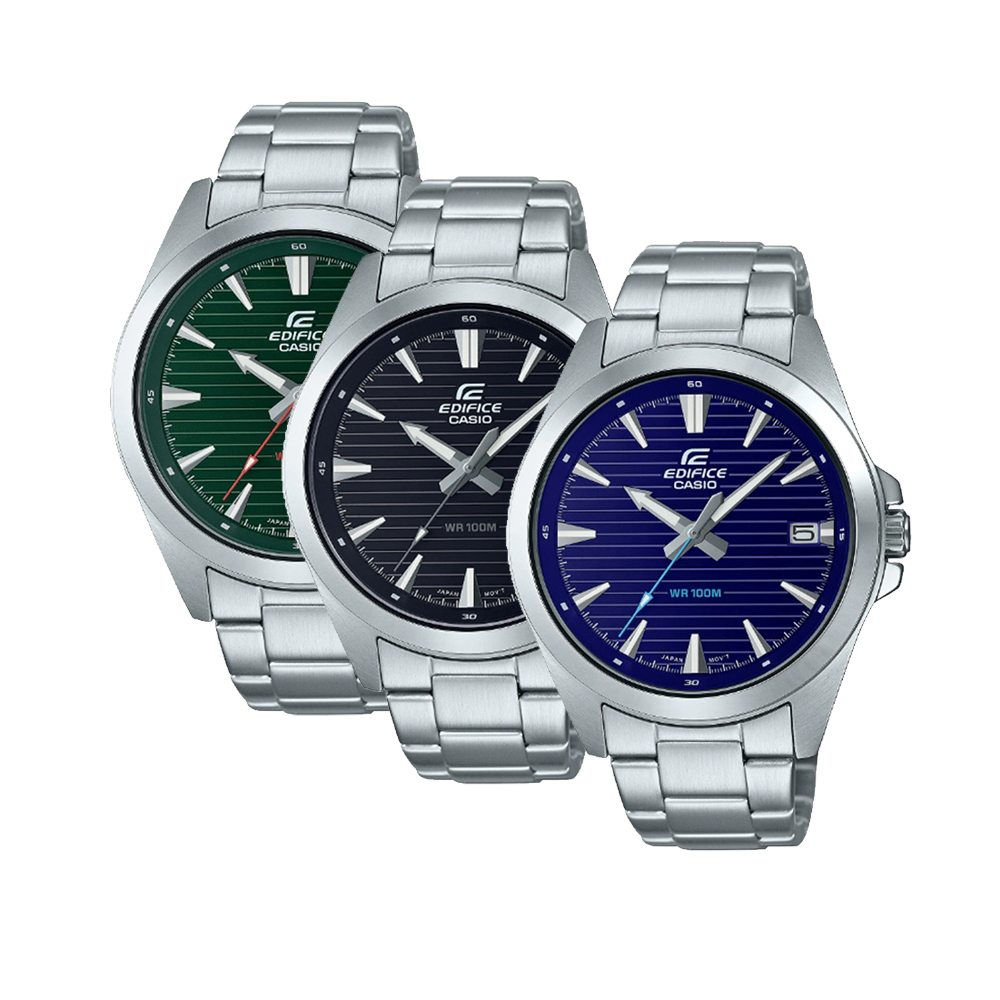 【CASIO Edifice】EFV-140D 防水100米 3年電池 帶日期 不鏽鋼腕錶-