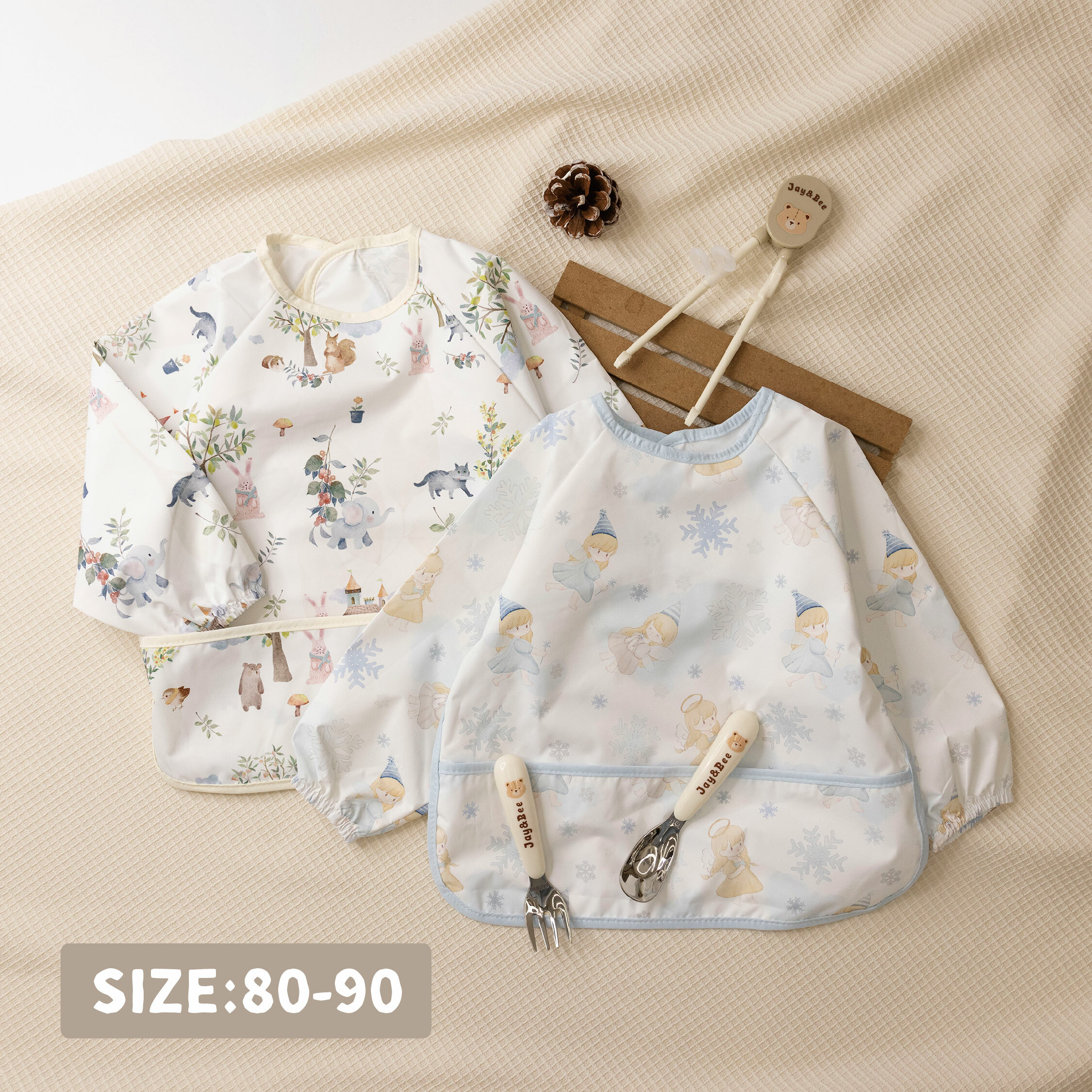 【JS0343】冬日天使&童話動物長袖防髒圍兜＊二色