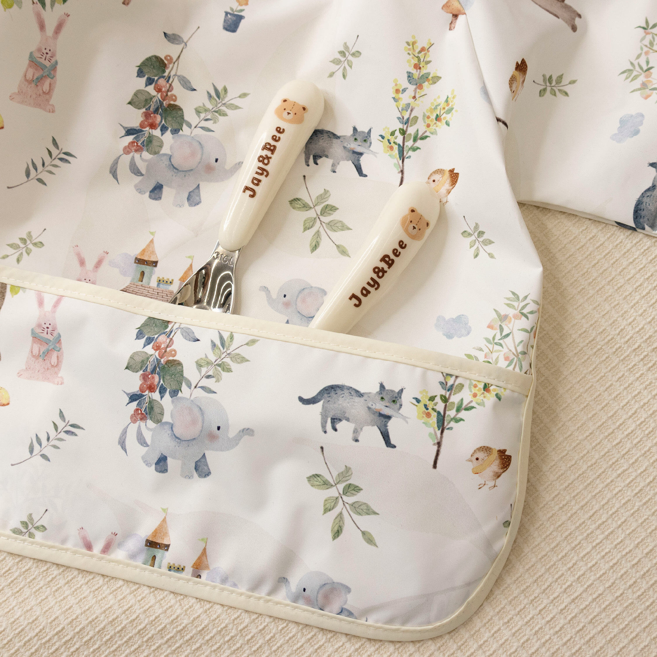 【JS0343】冬日天使&童話動物長袖防髒圍兜＊二色