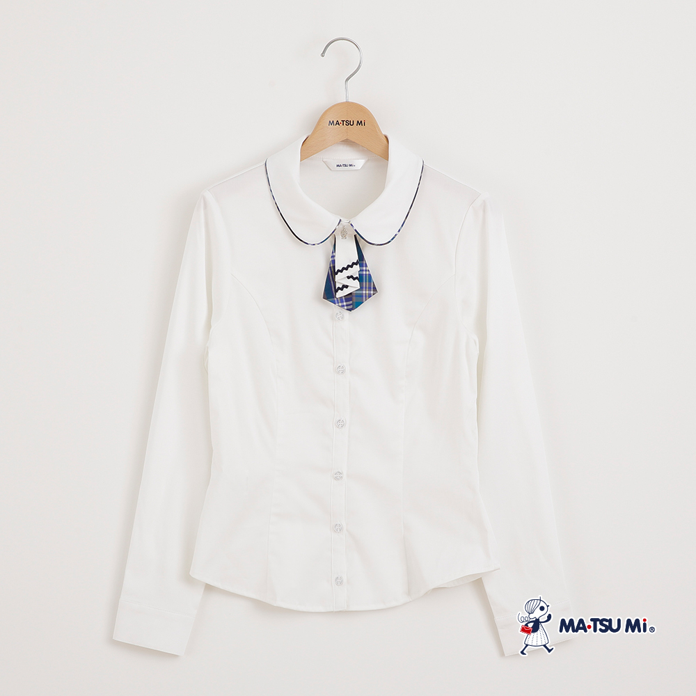 MA‧TSU Mi 格紋可拆式領結設計滾邊襯衫(白.深藍)