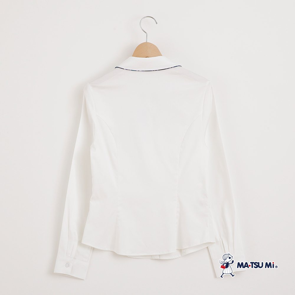 MA‧TSU Mi 格紋可拆式領結設計滾邊襯衫(白.深藍)