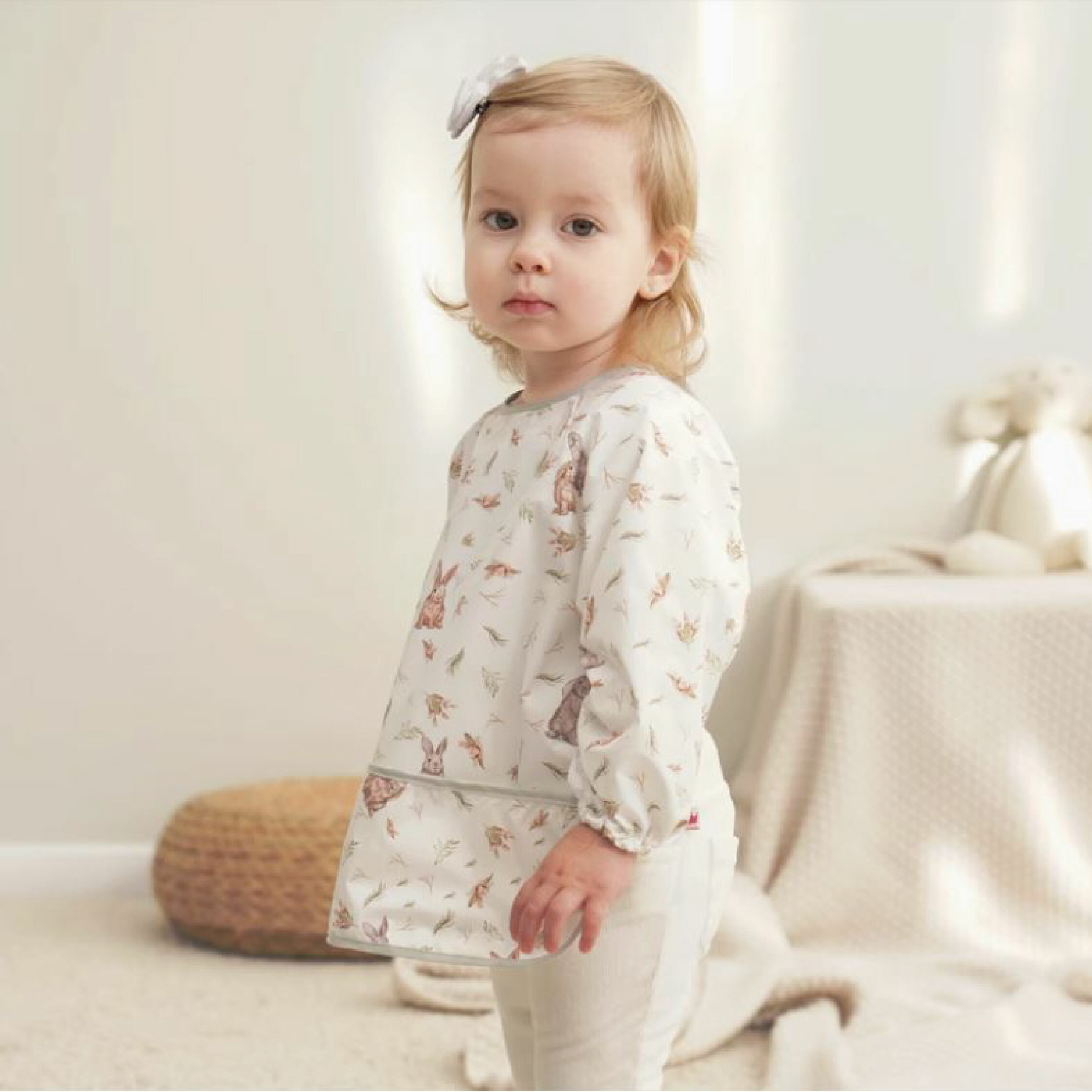 【JS0341】手繪兔子&羽毛獅子長袖防髒圍兜＊二色