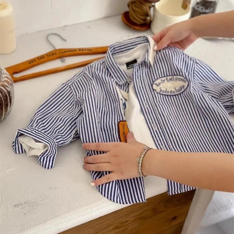 復古英倫風條紋翻領襯衫-古著