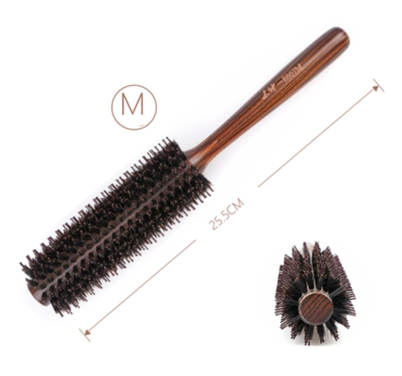 新款圓筒豬鬃毛梳 家用頭發造型梳（M碼）