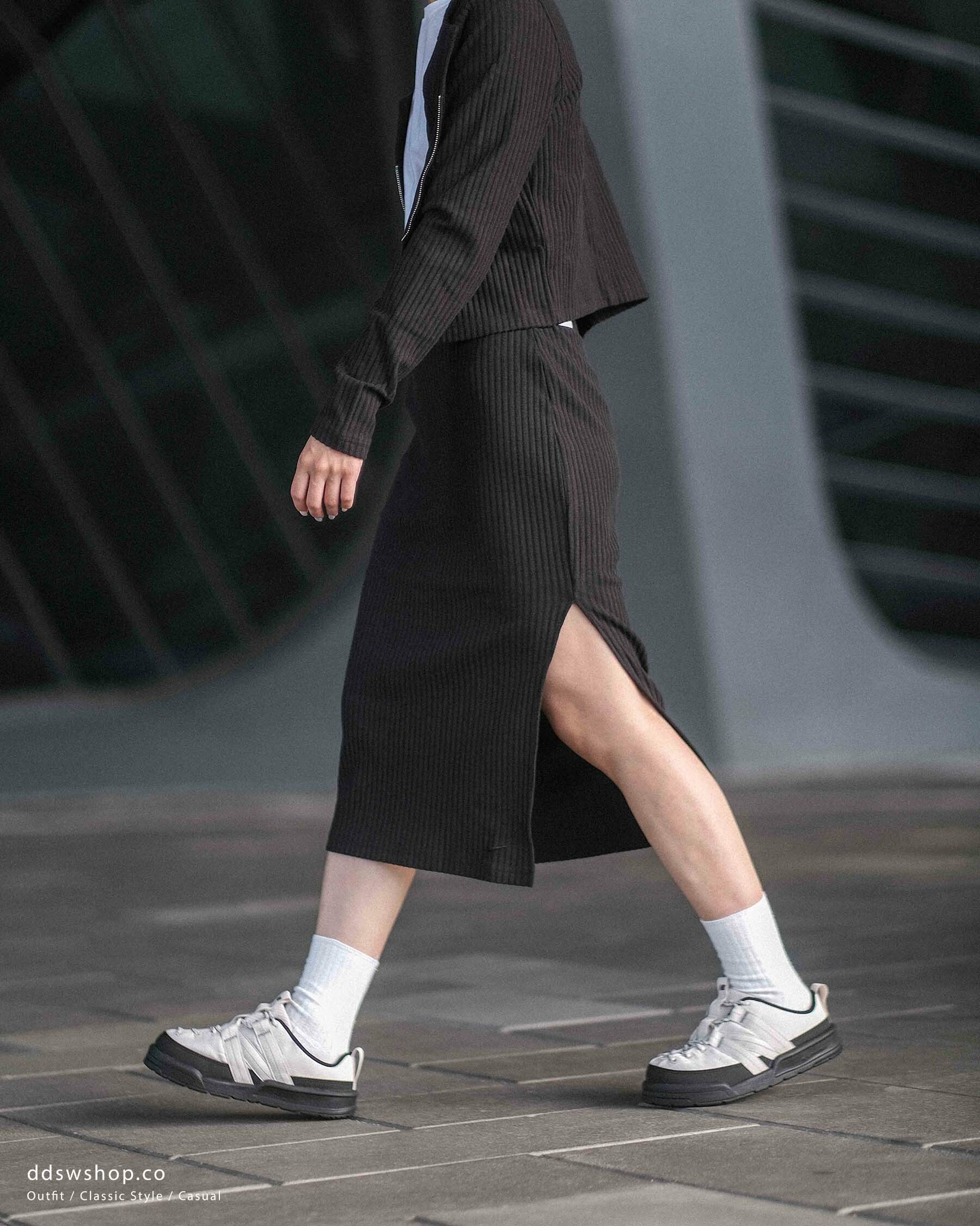 "調貨" NIKE SPORTSWEAR CHILL KNIT SKIRT 黑色 刺繡小勾 羅紋 針織 彈性 開岔 中長裙 FQ1637