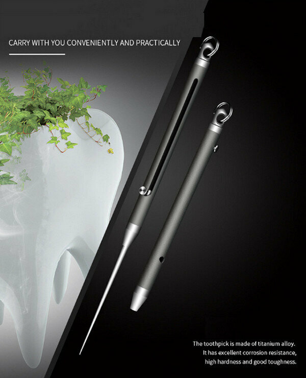 Hot Selling Multifunctional Titanium Alloy Integrated Spring Toothpick/Fruit Pick [EDC-037] Total Length 112mm
