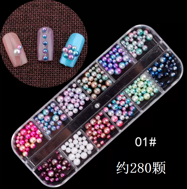 Hot Selling Nail Art Accessories Mixed Colorful Pearls No. 01 (12 Plates)
