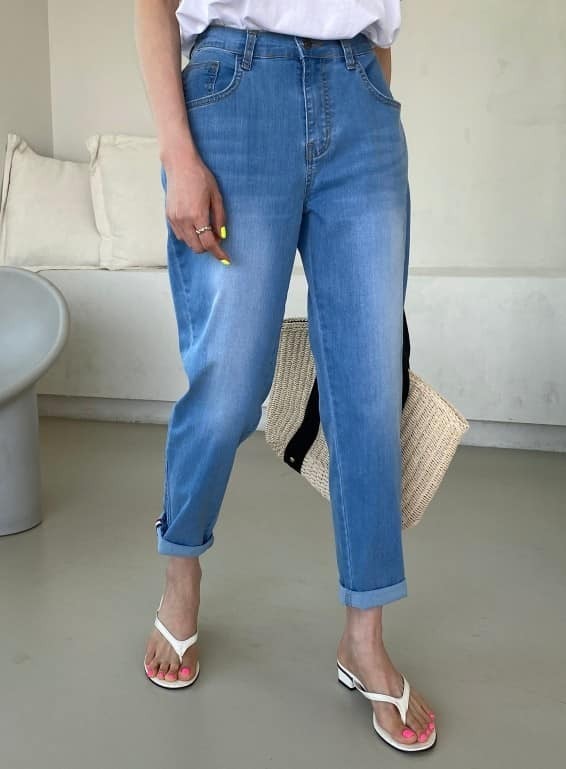 春夏新款/涼感後鬆緊男友褲