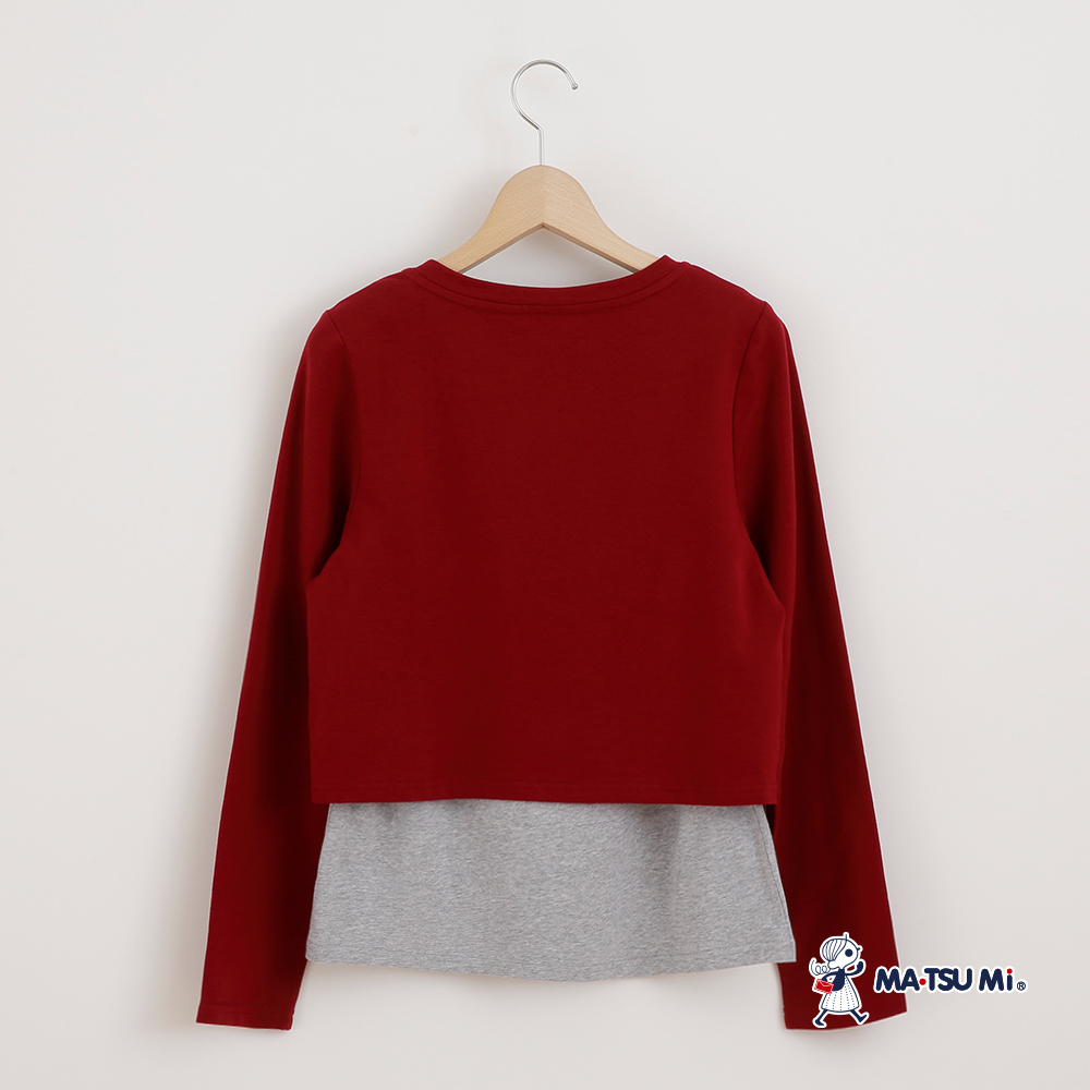 MA‧TSU Mi 假兩件瑪娃格紋蝴蝶結綁帶棉上衣(紅.深藍)