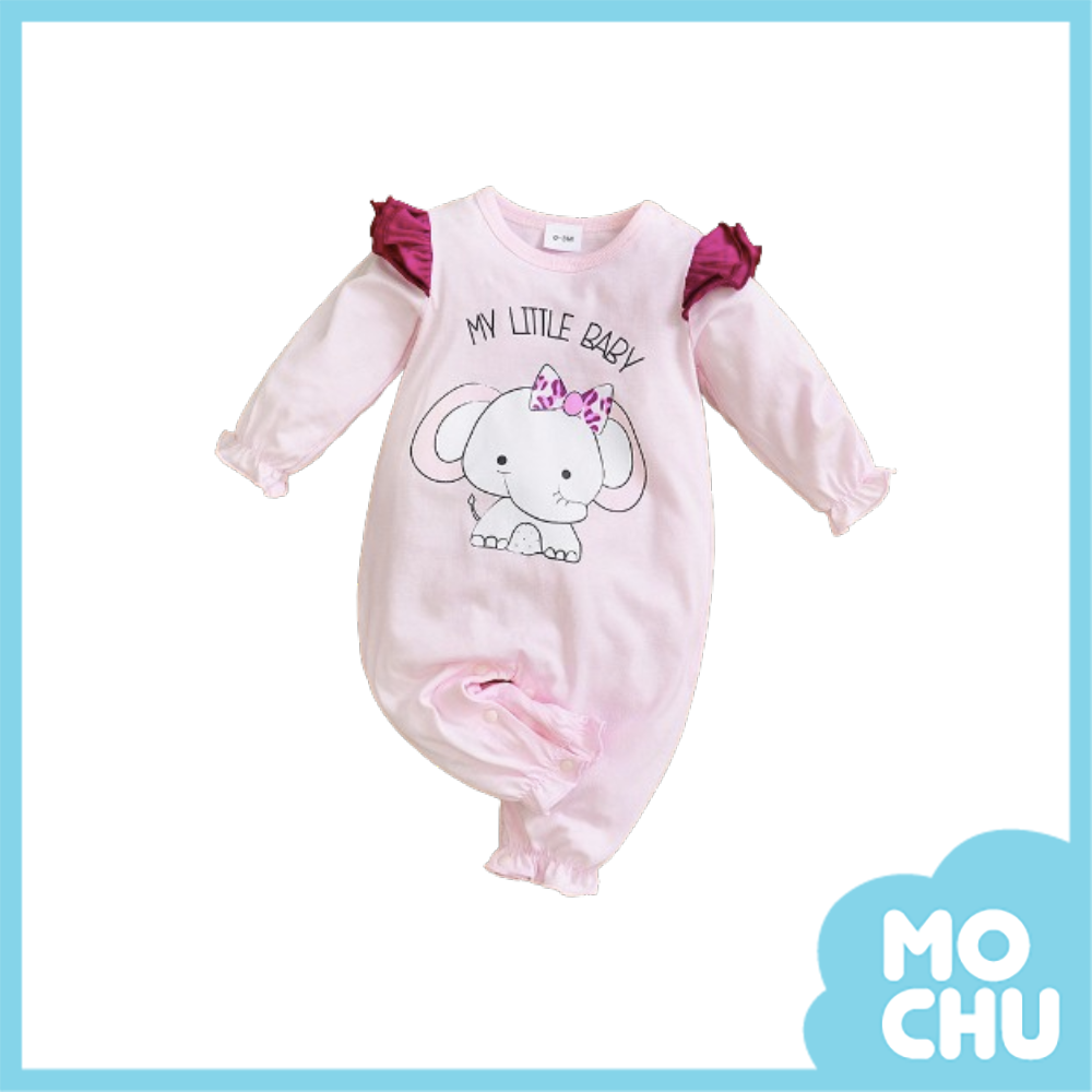 戴蝴蝶結小象長袖連身衣