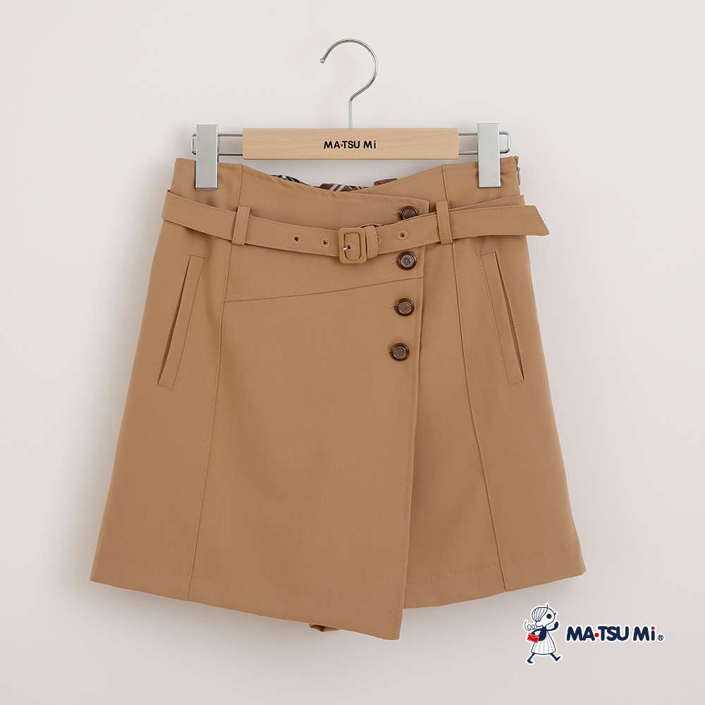 MA‧TSU Mi 學院風腰帶剪裁褲裙(卡.深藍)