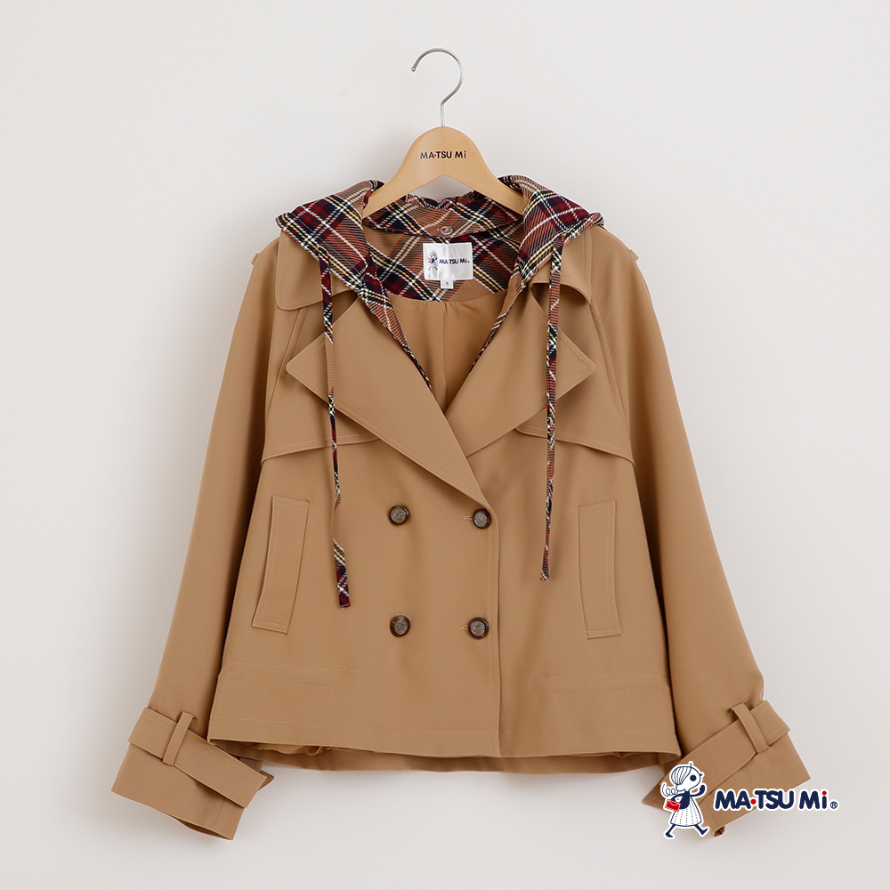 MA‧TSU Mi 學院風格紋層次連帽風衣外套(卡.深藍)