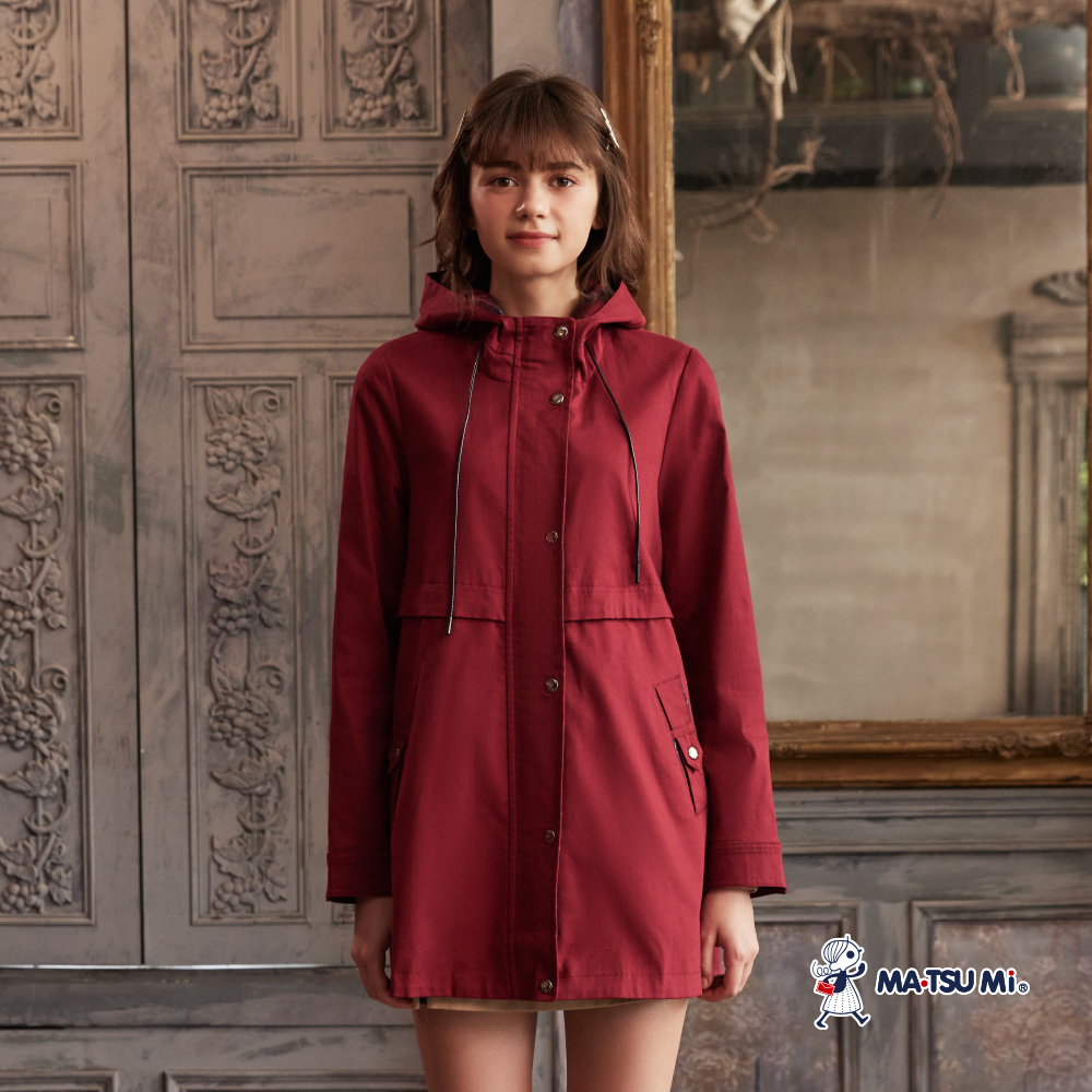 MA‧TSU Mi 格紋解構異材質長版風衣外套(紅.深藍)
