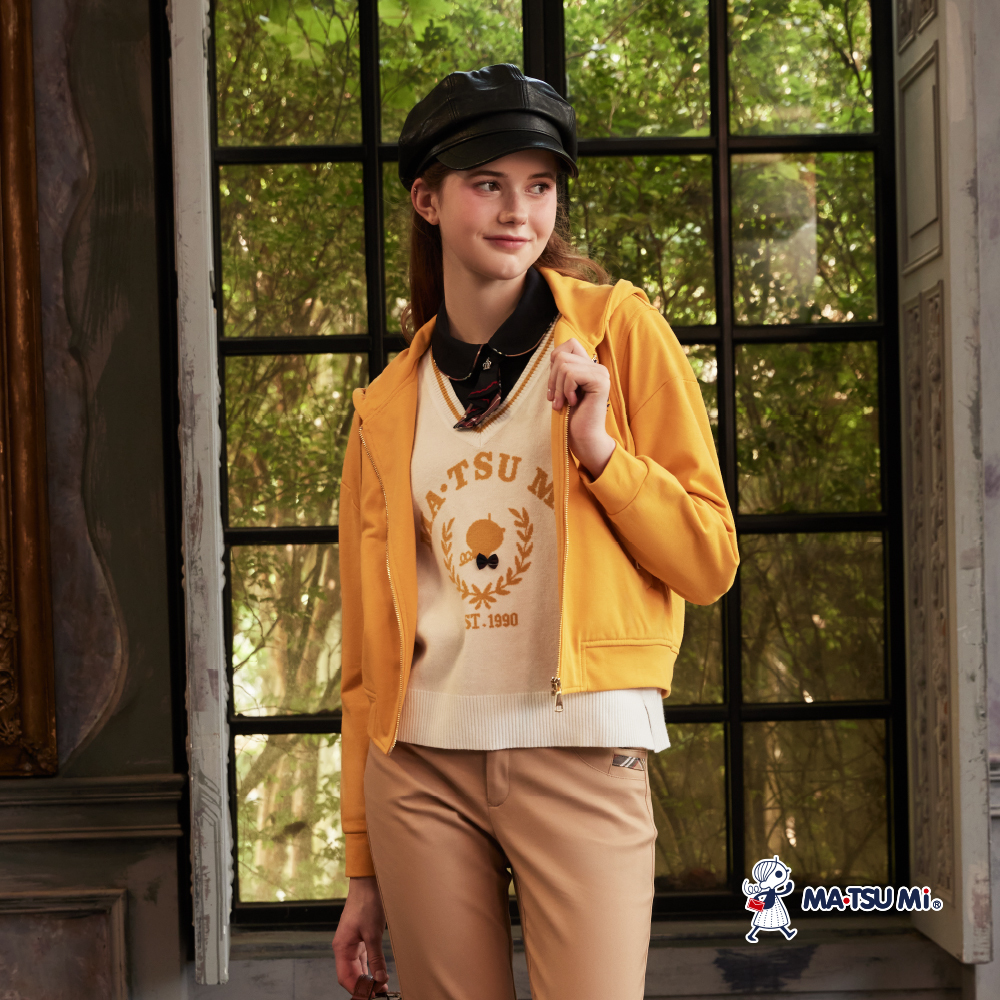 MA‧TSU Mi 簡約百搭瑪娃LOGO連帽抽繩外套(黃.灰.黑)