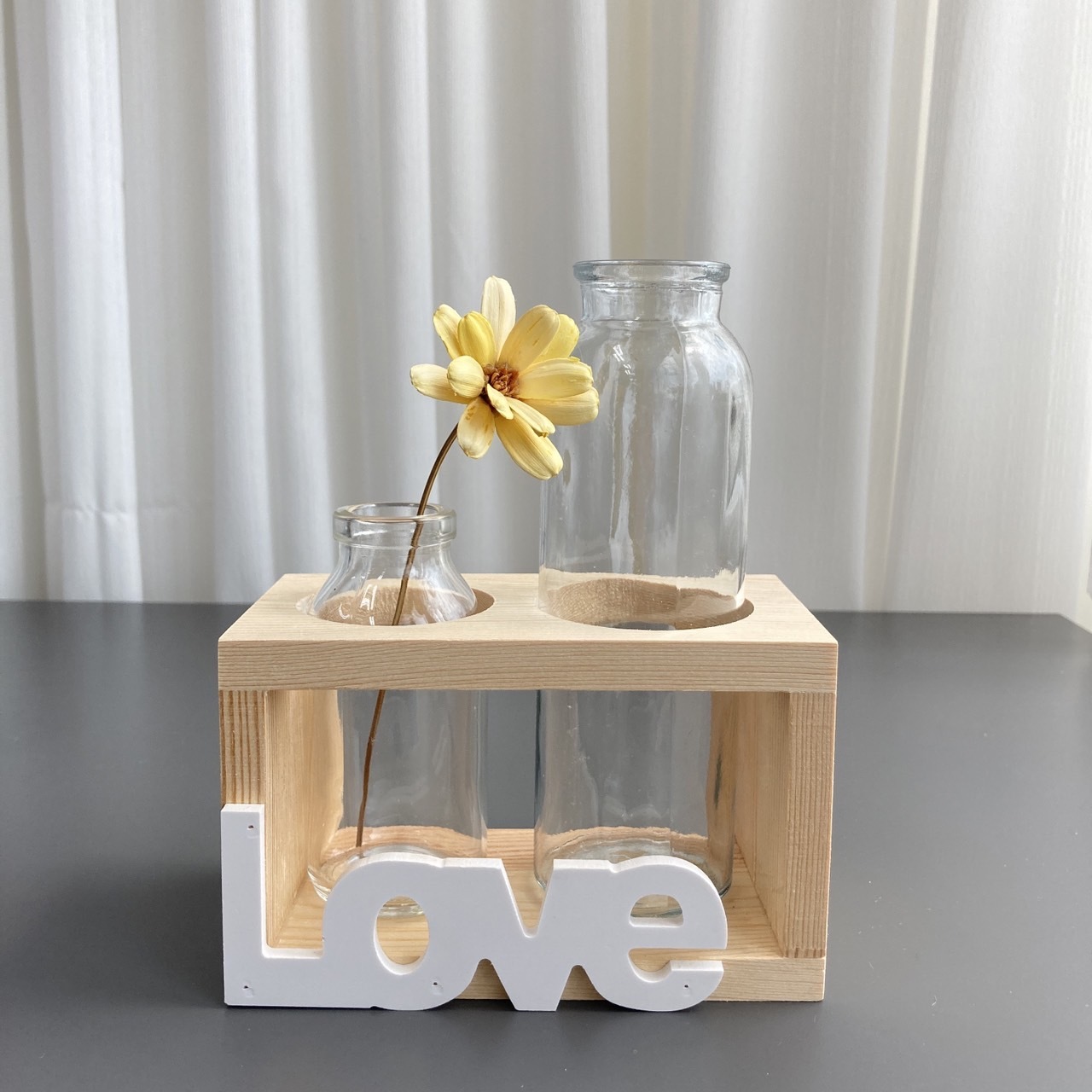 北歐風水培玻璃花瓶_原木色2瓶組合