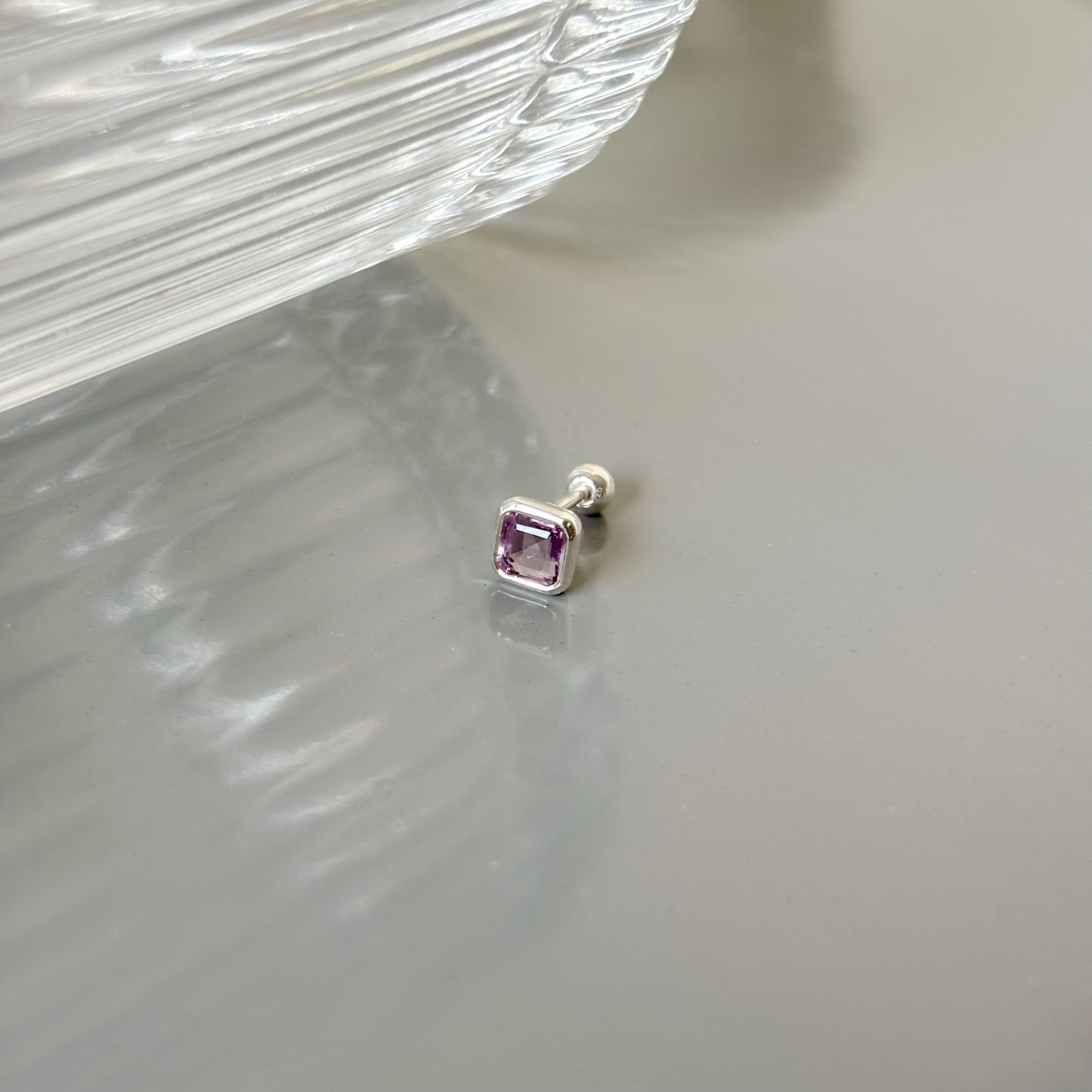 簡約Asscher紫水晶轉珠耳環