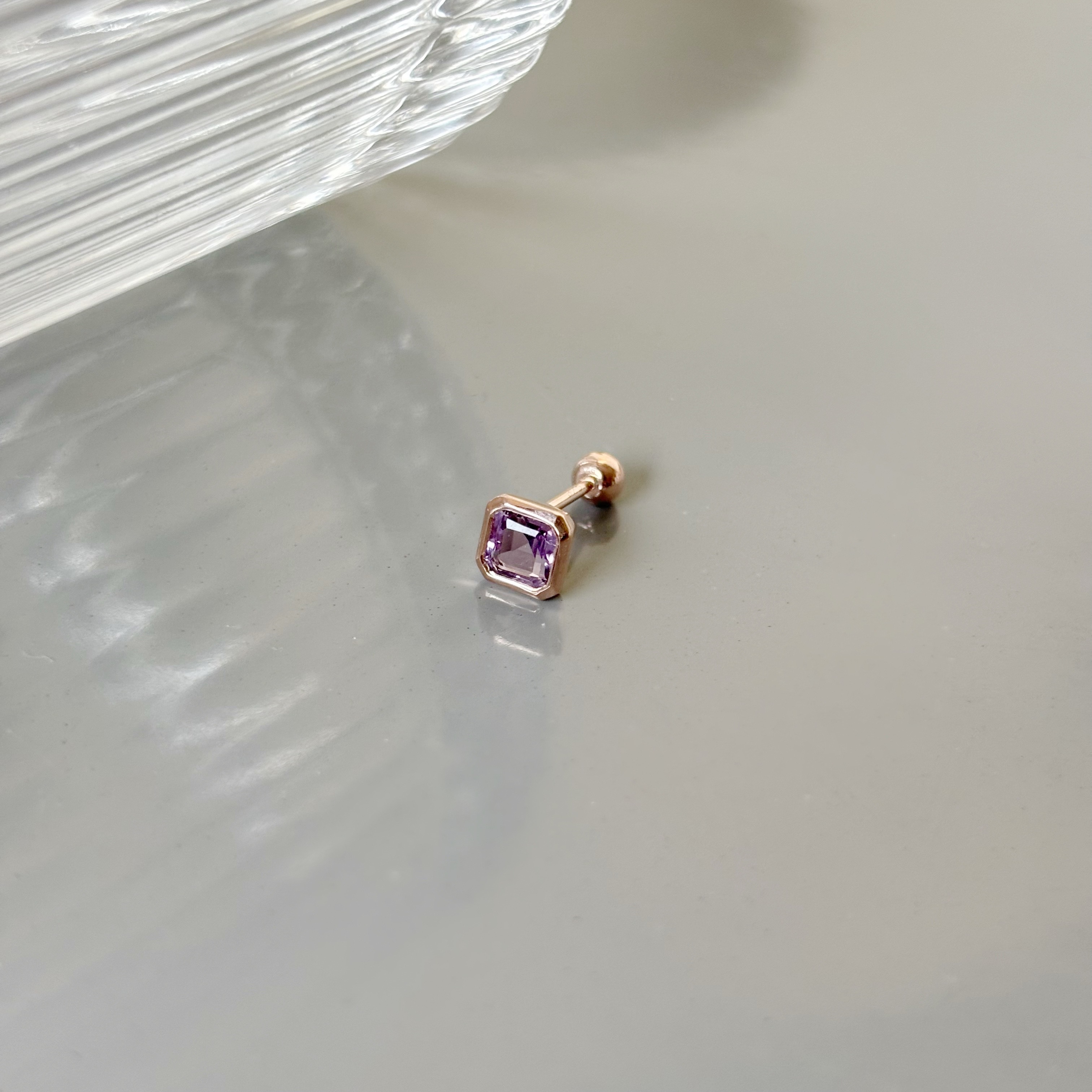 簡約Asscher紫水晶轉珠耳環