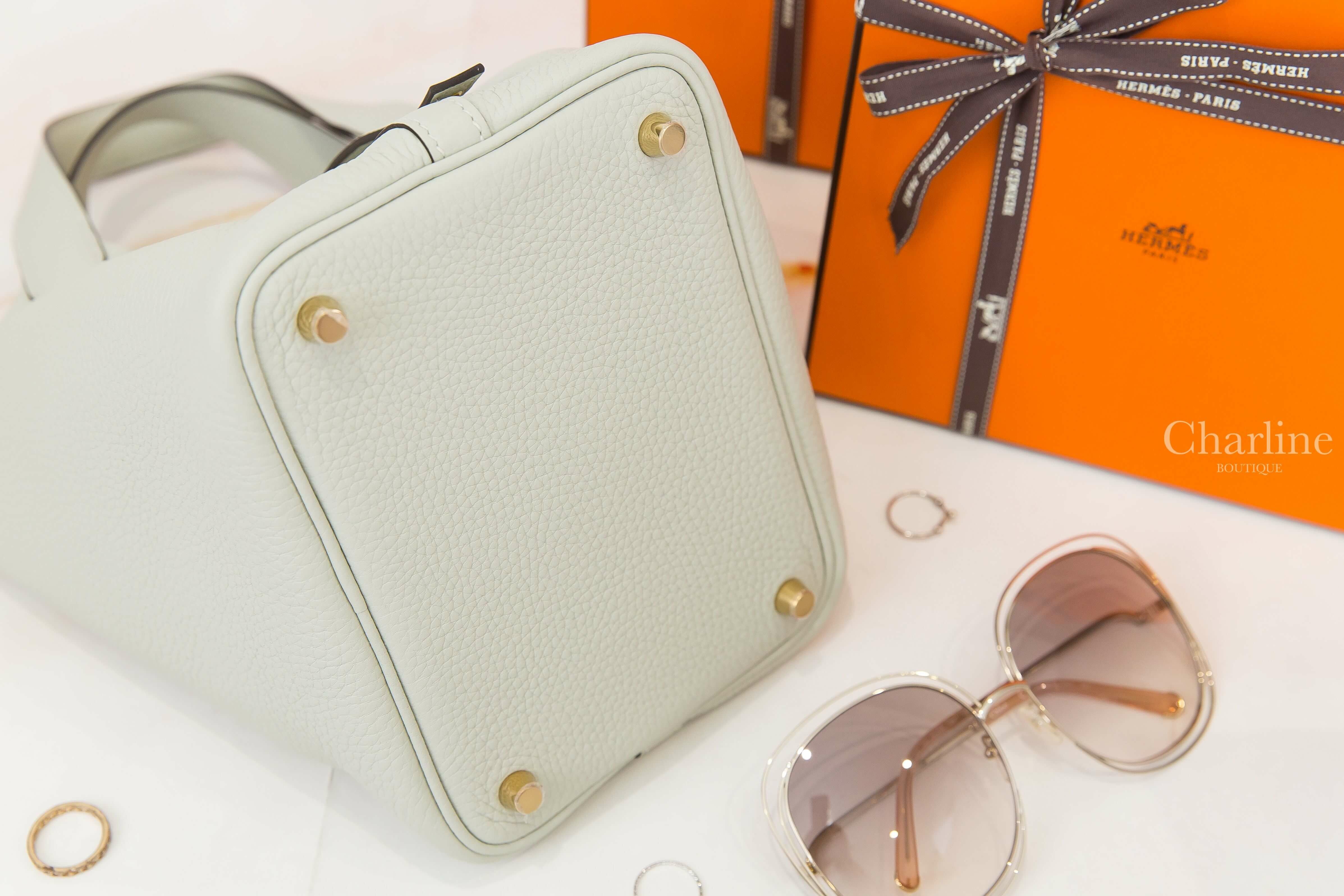 Hermès Picotin Lock 18cm 0W Gris Neve Taurillon Clemence 冰晶灰金釦小型提把水桶包-Charline Boutique 精品代購