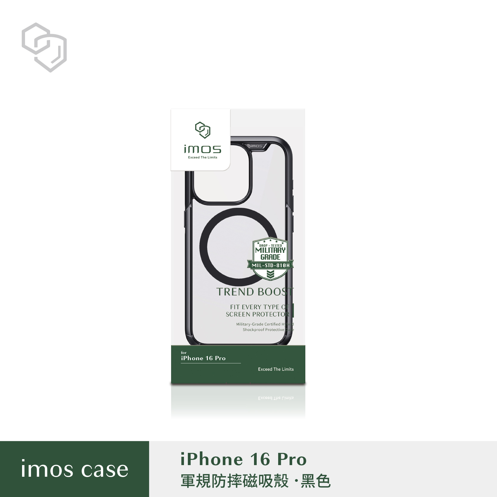 imos iPhone16 系列 磁吸軍規防震保護殼-黑色