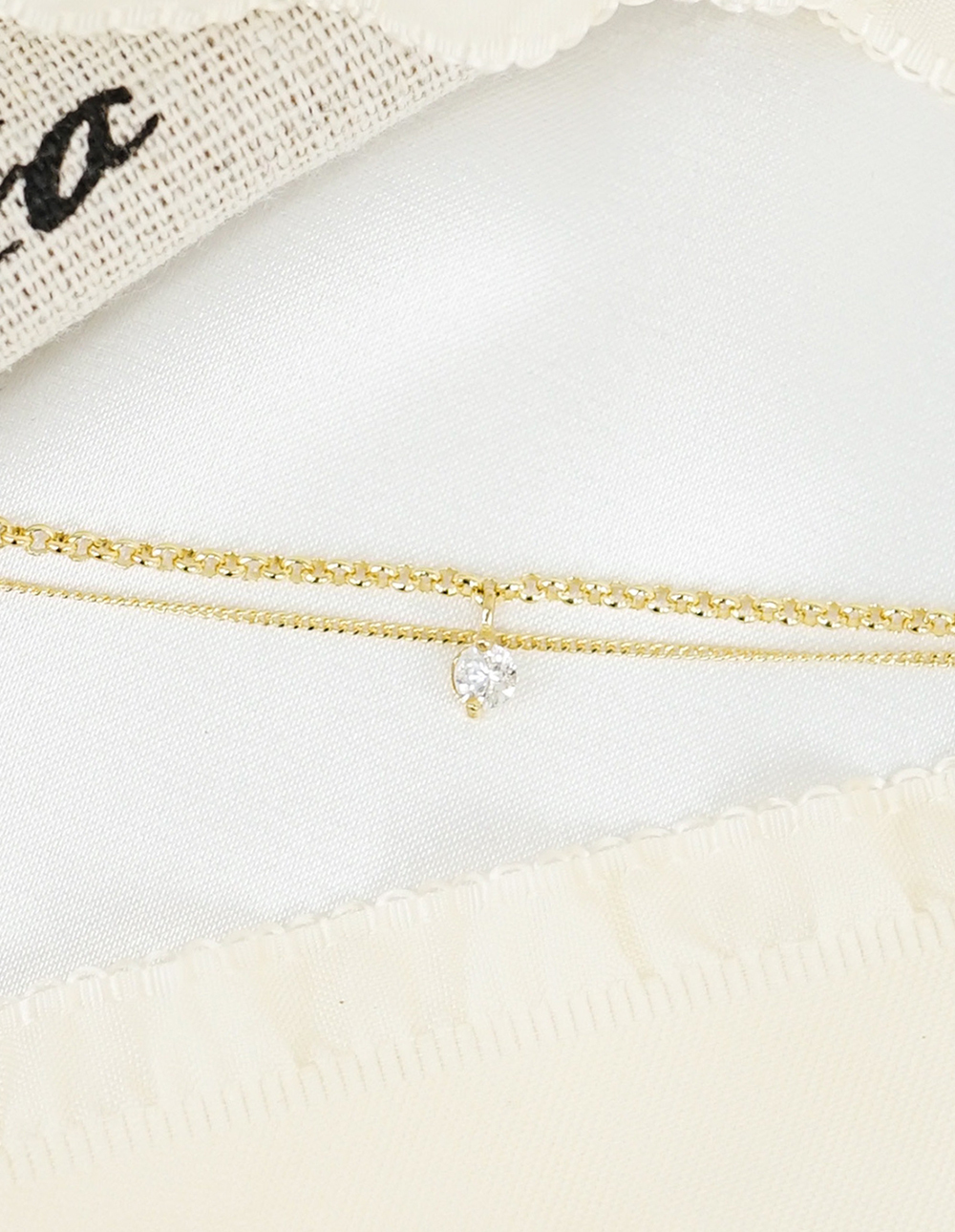 925 純銀單鑽雙鍊手鍊✦金